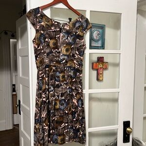 Emily& Fin Gorgeous Vintage Floral Cap-Sleeve Midi Dress in Pink, Brown & Blue